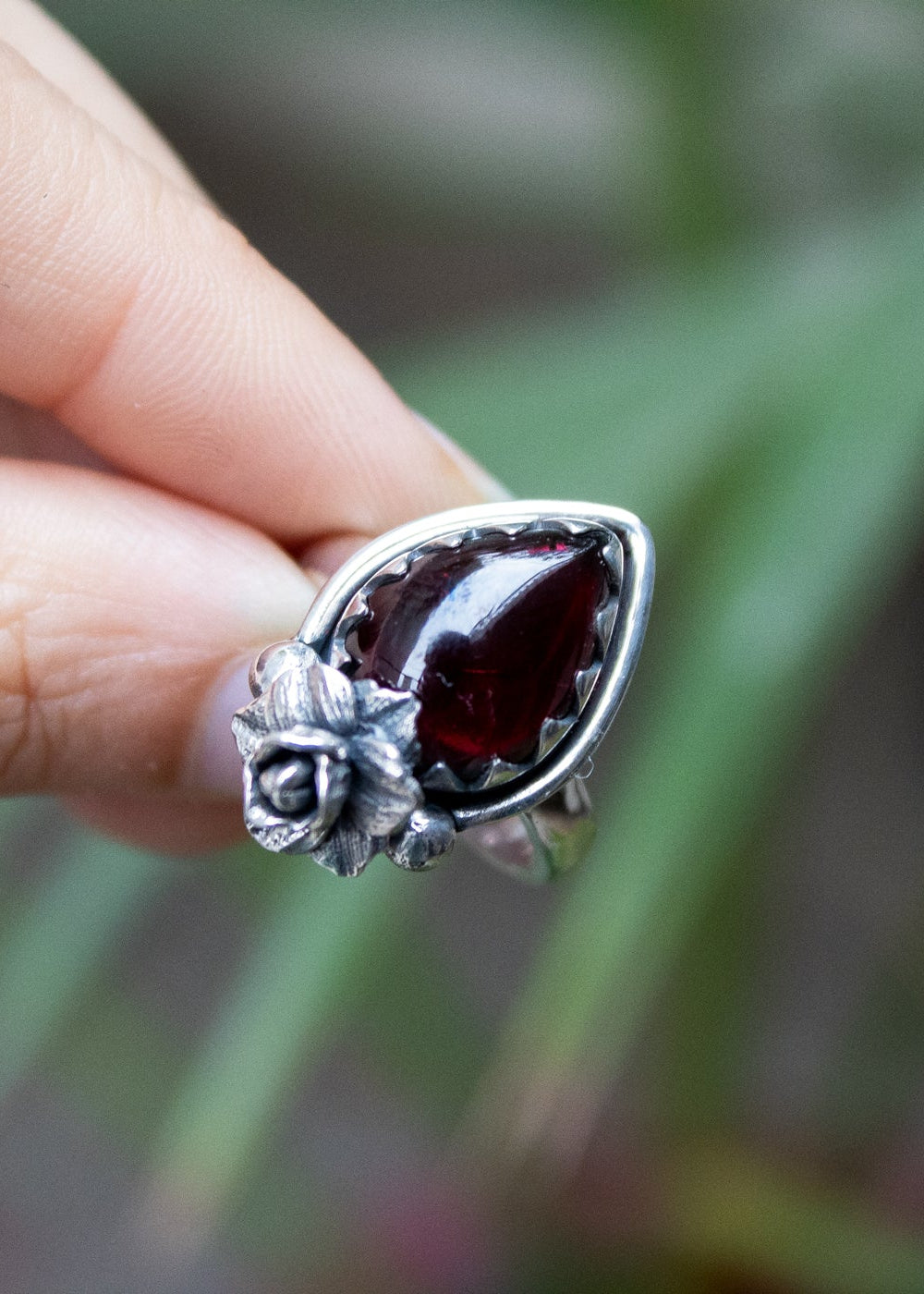 Petite Floral Radiance Garnet Ring, AR-6912