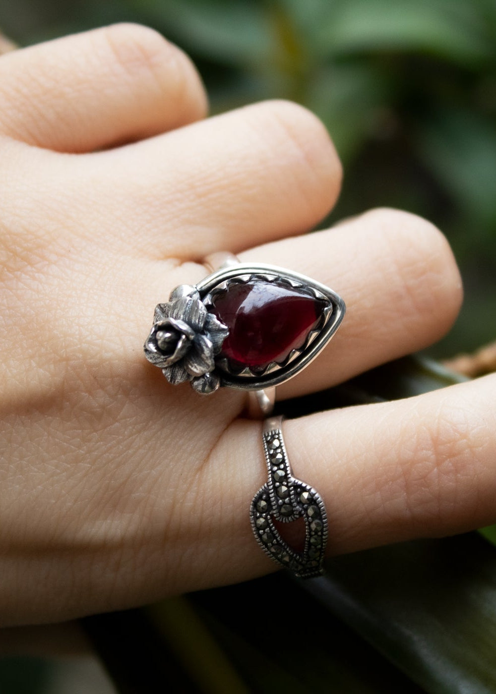 Petite Floral Radiance Garnet Ring, AR-6912