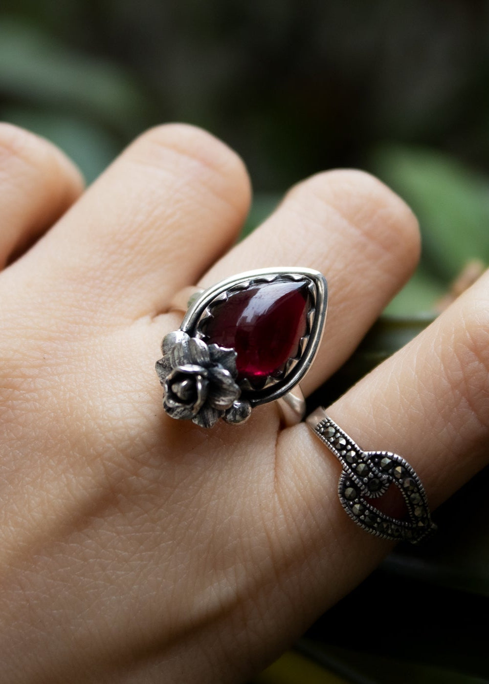 Petite Floral Radiance Garnet Ring, AR-6912