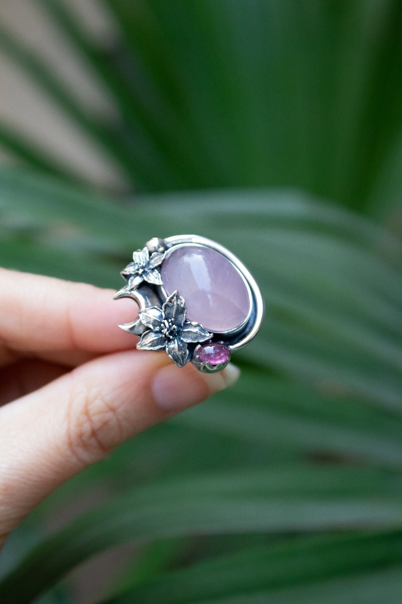 Dusky Bloom — Rose Quartz & Pink Tourmaline Floral Ring, AR-7736