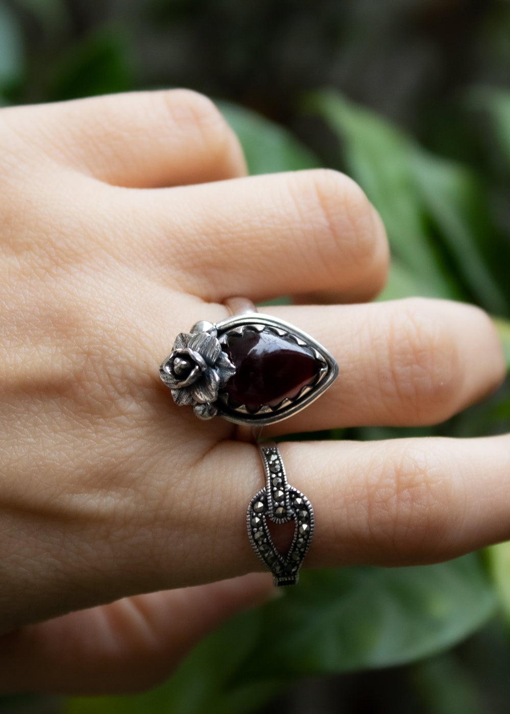 Petite Floral Radiance Garnet Ring, AR-6912