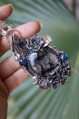 Lunar Sentinel: Black Rutilated Quartz Pendant, AP-7624