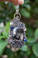 Lunar Sentinel: Black Rutilated Quartz Pendant, AP-7624