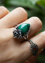 Petite Floral Radiance Malachite Ring, AR-6913