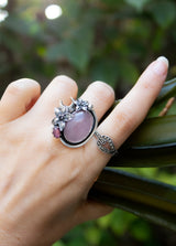 Dusky Bloom — Rose Quartz & Pink Tourmaline Floral Ring, AR-7736