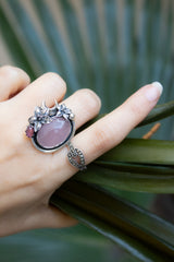Dusky Bloom — Rose Quartz & Pink Tourmaline Floral Ring, AR-7736