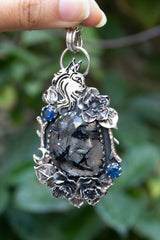 Lunar Sentinel: Black Rutilated Quartz Pendant, AP-7624