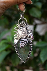 Forest Whispers: Prehnite & Wolf Pendant, AP- 7311