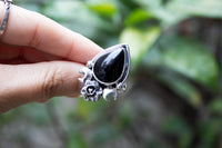Black Onyx Floral Ring