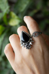 Black Onyx Floral Ring