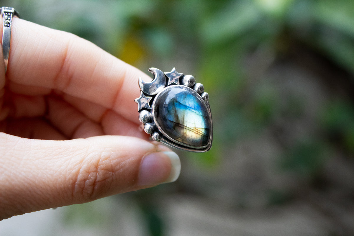 Bague en forme de marquise labradorite, AR-6708