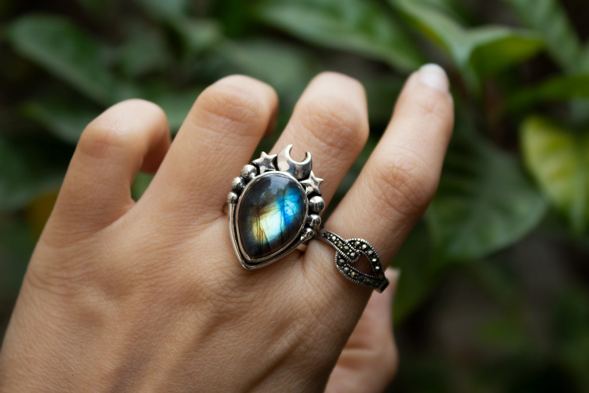 Bague en forme de marquise labradorite, AR-6708