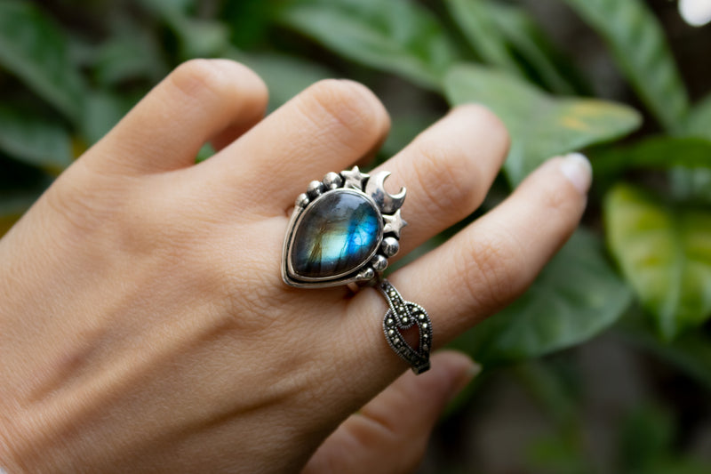 Bague en forme de marquise labradorite, AR-6708