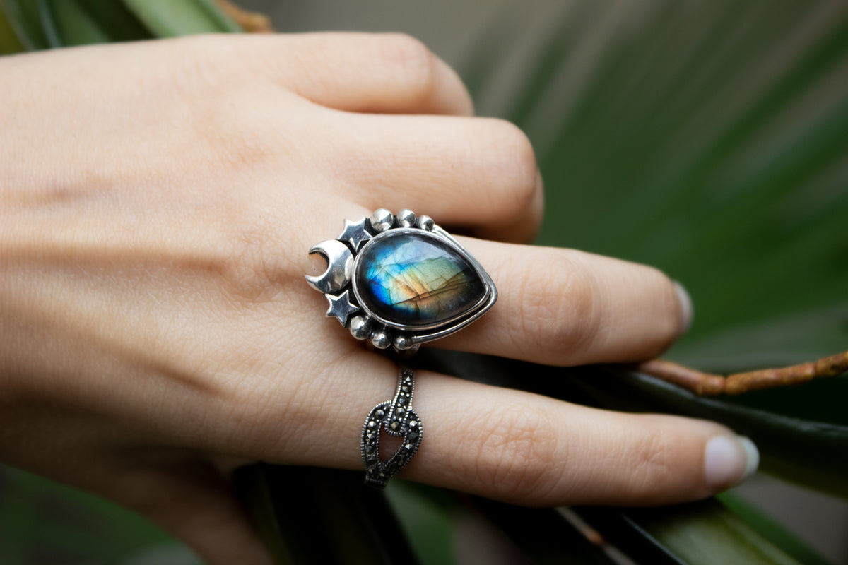 Bague en forme de marquise labradorite, AR-6708