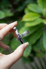 Sunlit Nectar — Orange Quartz Bee & Garnet Garden Ring, AR- 7748