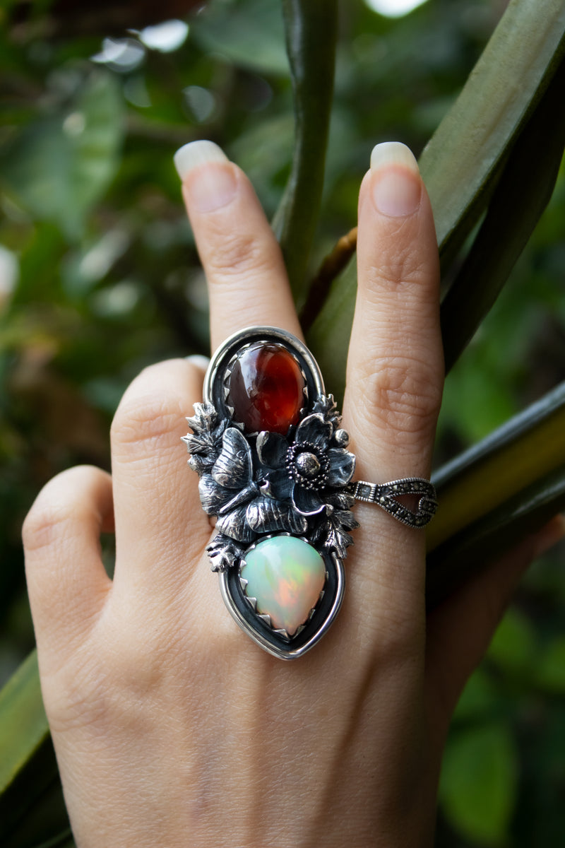 Hessonite, Opal & Butterfly Garden Ring, AR- 7749