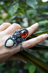 Hessonite, Opal & Butterfly Garden Ring, AR- 7749