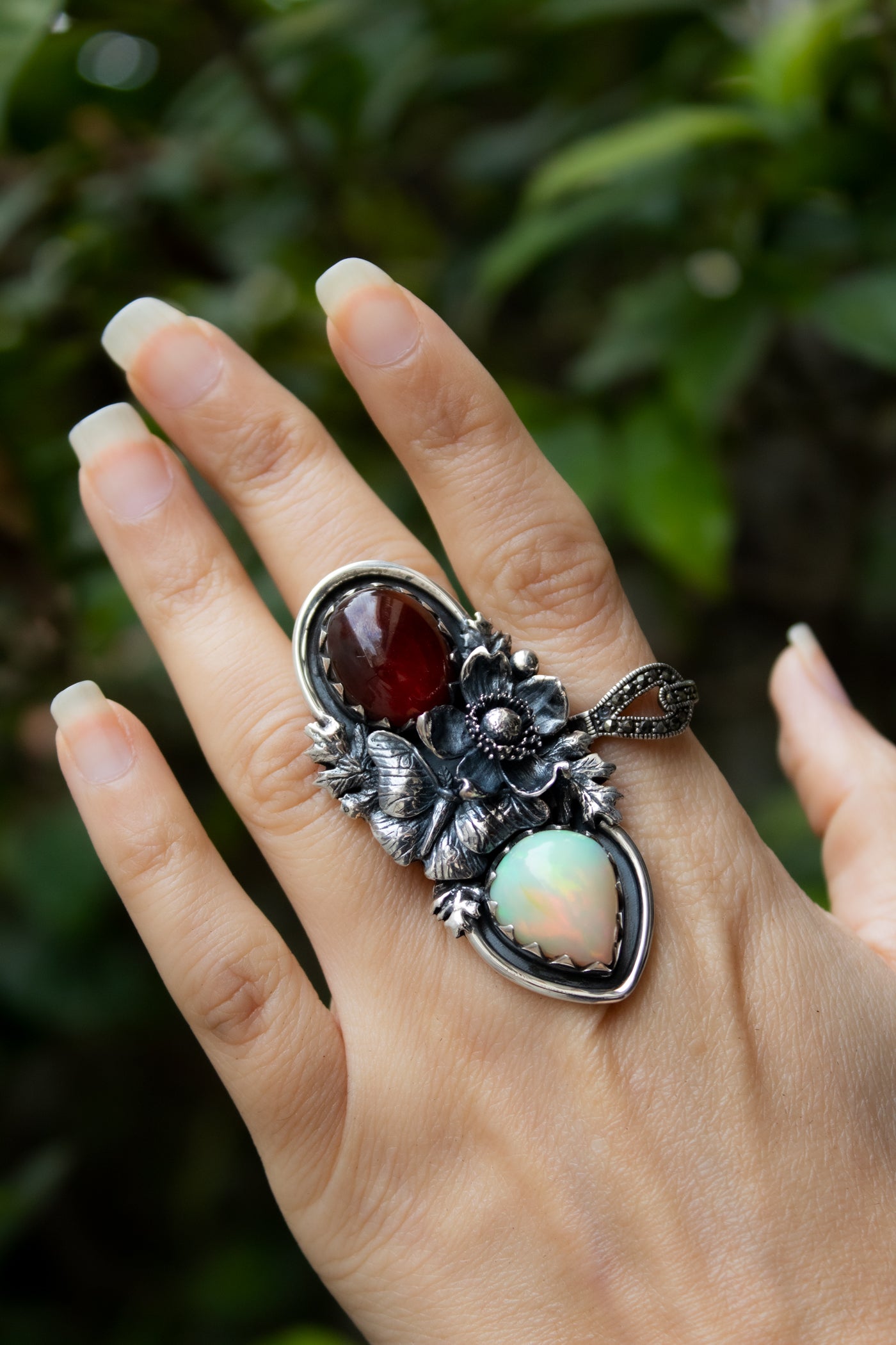 Hessonite, Opal & Butterfly Garden Ring, AR- 7749