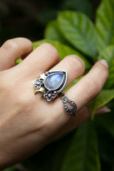 Celestial Petal — Moonstone Crescent Ring, AR-7755