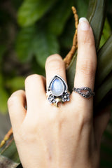 Celestial Petal — Moonstone Crescent Ring, AR-7755
