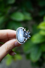 Moon Bloom — Moonstone & Crescent Garden Ring, AR-7751