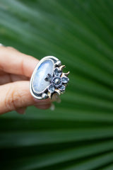 Moon Bloom — Moonstone & Crescent Garden Ring, AR-7751