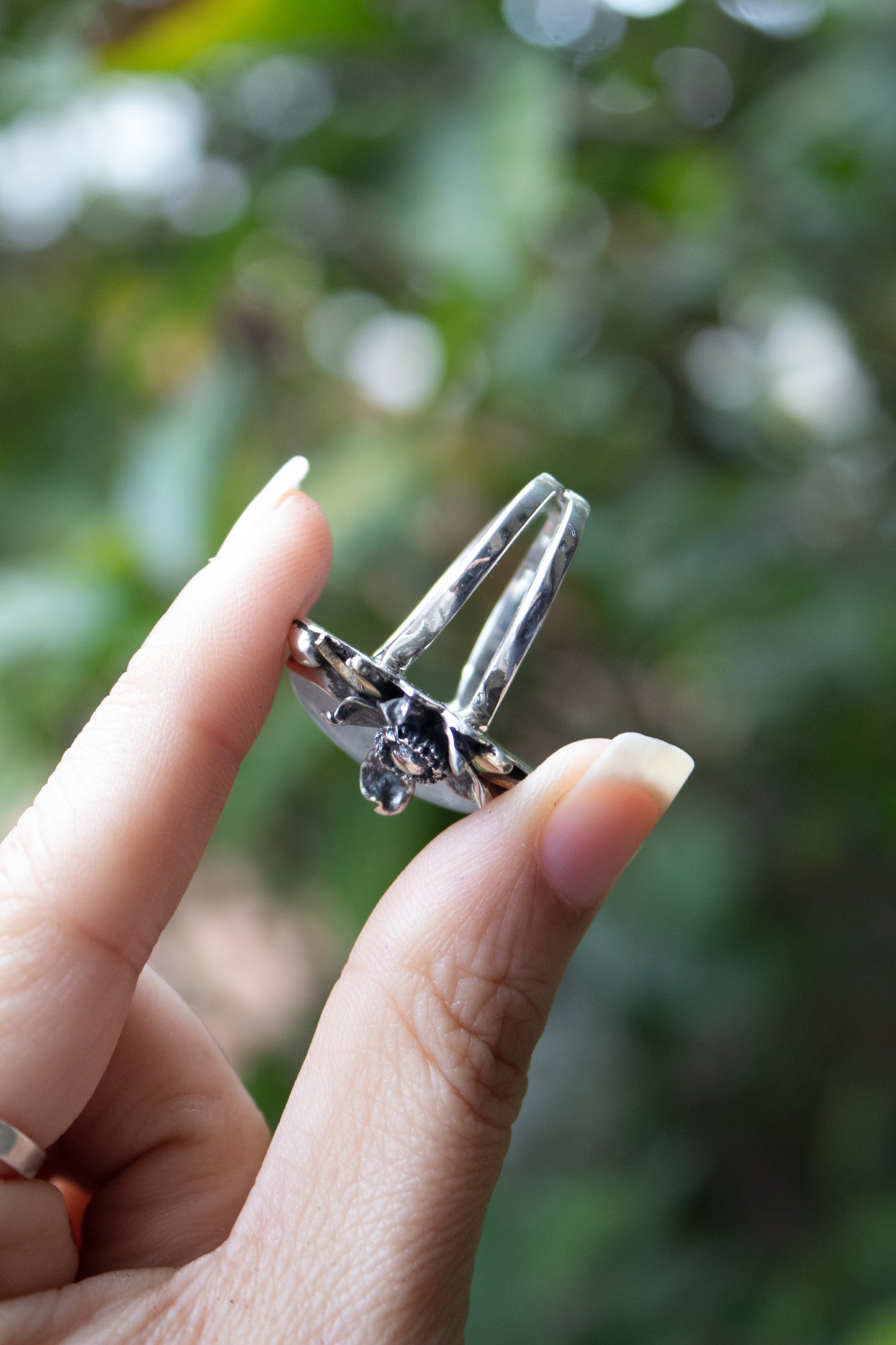 Moon Bloom — Moonstone & Crescent Garden Ring, AR-7751