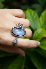 Moon Bloom — Moonstone & Crescent Garden Ring, AR-7751