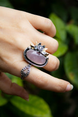 Blush Moon Garden — Rose Quartz Crescent Ring, AR-7752