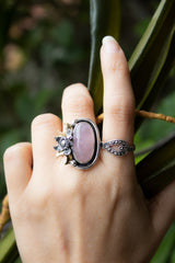 Blush Moon Garden — Rose Quartz Crescent Ring, AR-7752