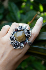 Eternal Bloom: Golden Rutile & Garnet Ring, AR-7306