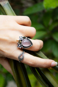 Starlit Blush — Rose Quartz Crescent & Star Ring, AR-7753