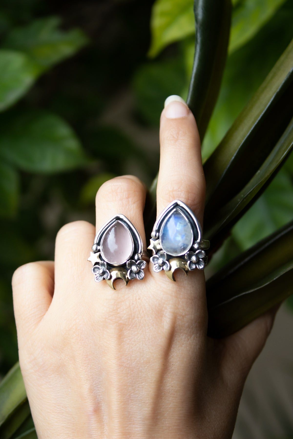 Starlit Blush — Rose Quartz Crescent & Star Ring, AR-7753