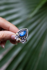 Moonlit Bloom — Labradorite Crescent Ring, AR-7754