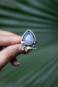 Celestial Petal — Moonstone Crescent Ring, AR-7755
