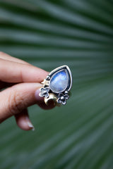 Celestial Petal — Moonstone Crescent Ring, AR-7755