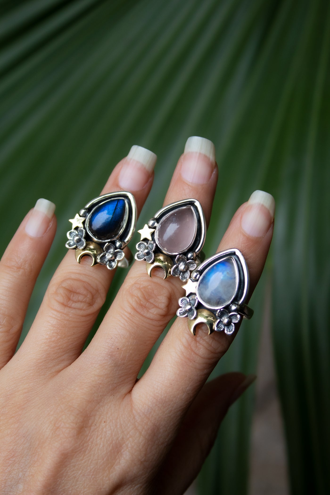 Celestial Petal — Moonstone Crescent Ring, AR-7755