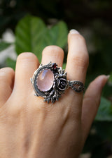 Blush Vine: Rose Quartz & Garnet Floral Ring, AR-7318