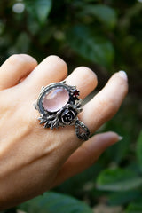 Blush Vine: Rose Quartz & Garnet Floral Ring, AR-7318