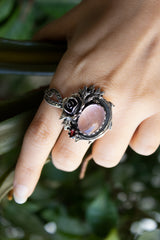 Blush Vine: Rose Quartz & Garnet Floral Ring, AR-7318