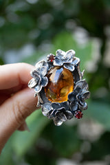 Sunlit Bloom: Citrine & Garnet Floral Ring, AR-7308