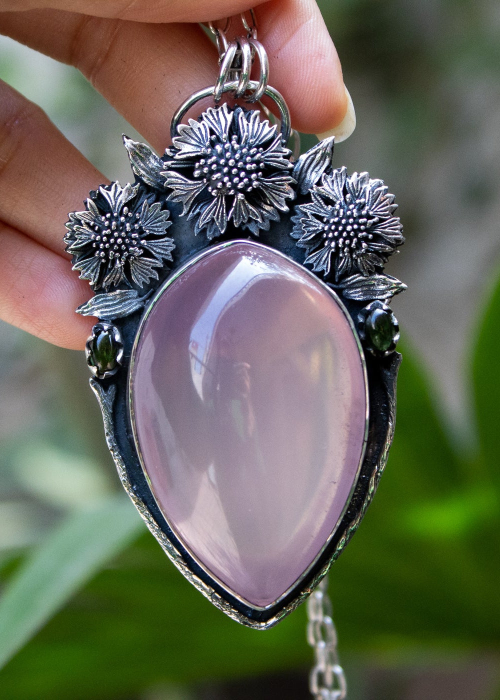 Trio of Blossoms- Rose Quartz Pendant, AP-6919