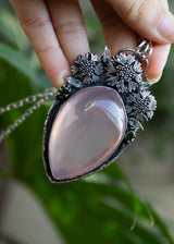 Trio of Blossoms- Rose Quartz Pendant, AP-6919