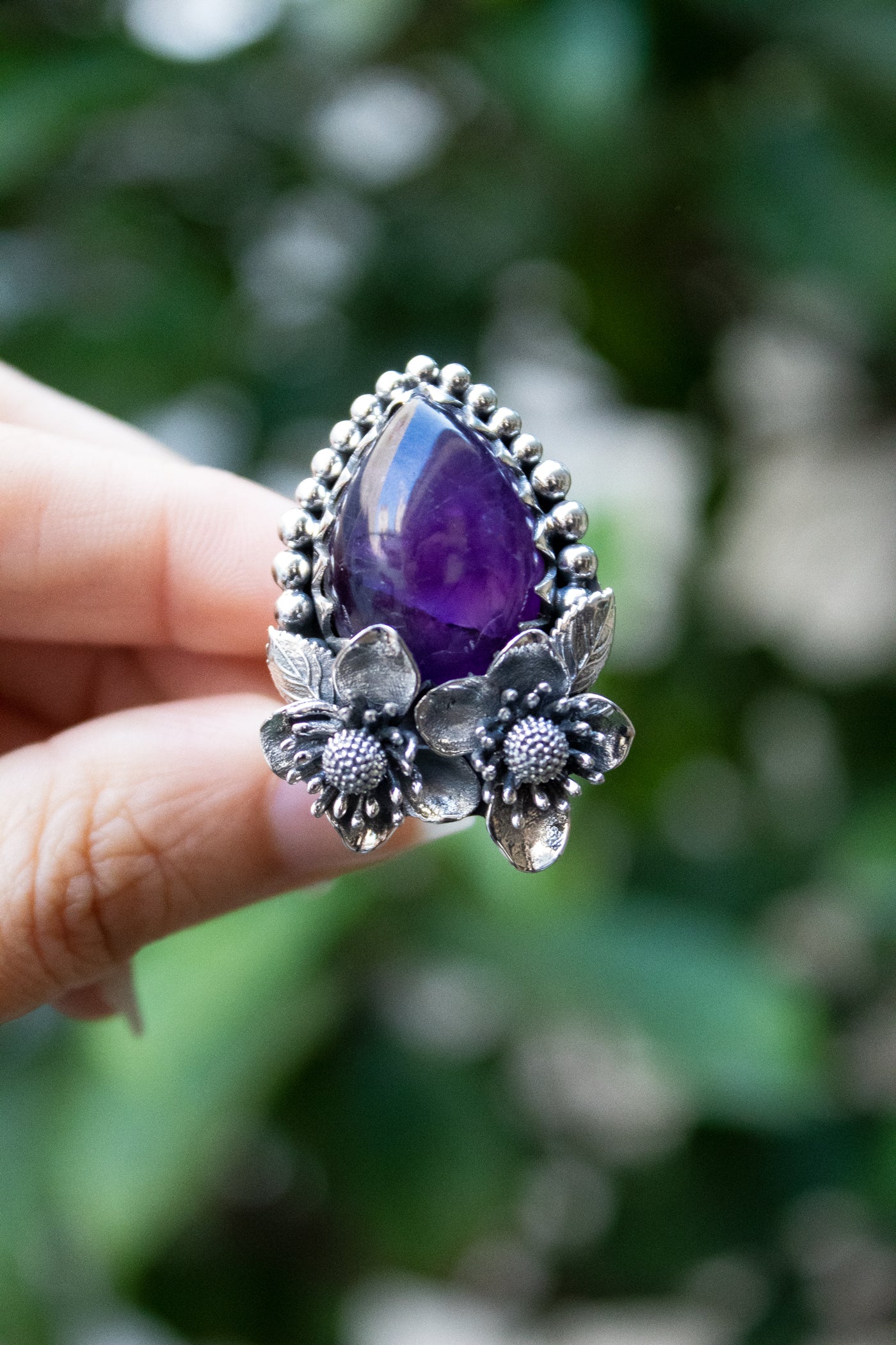 Violet Bloom: Amethyst Floral Ring, AR-7305