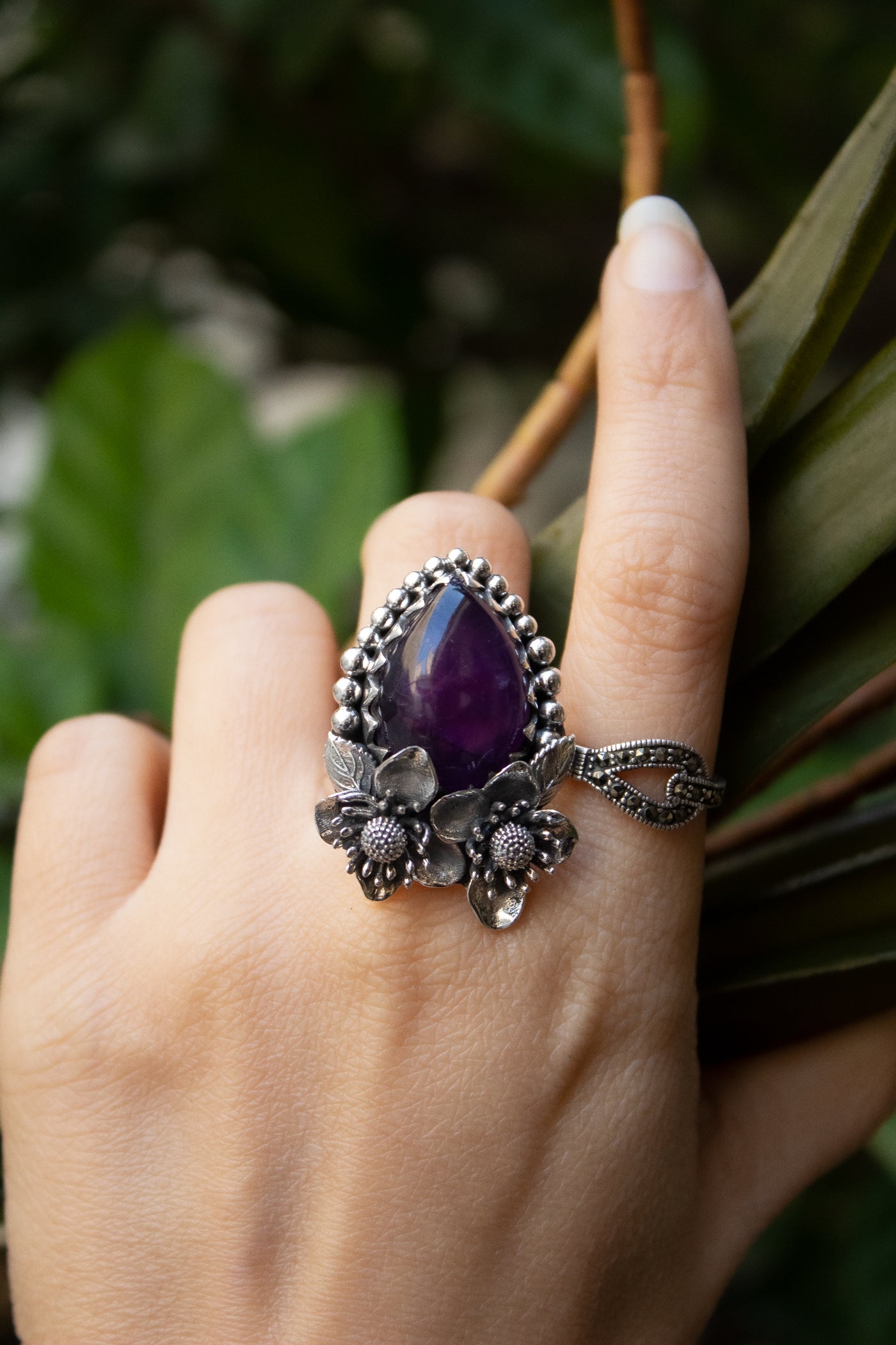 Violet Bloom: Amethyst Floral Ring, AR-7305