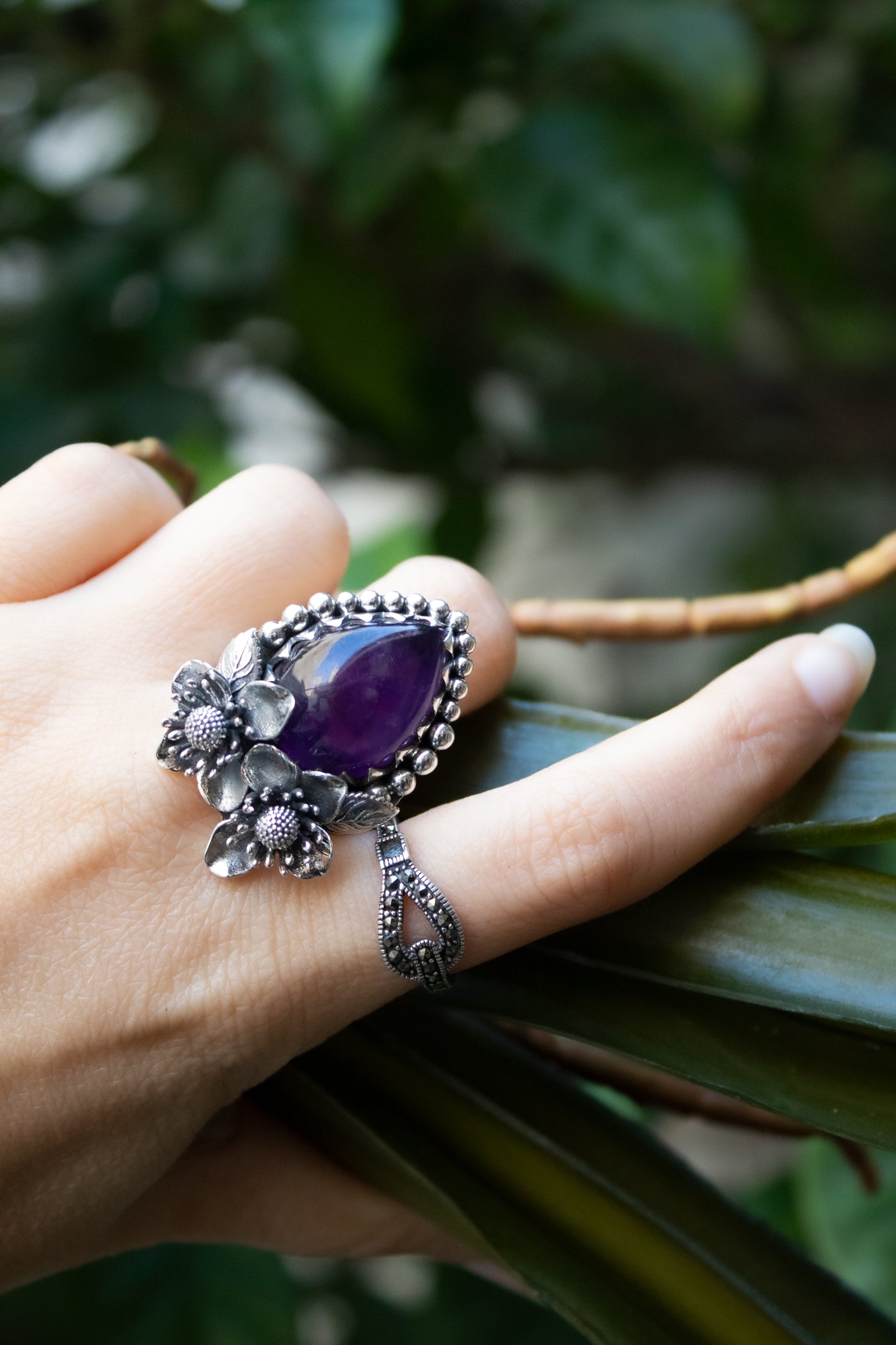 Violet Bloom: Amethyst Floral Ring, AR-7305