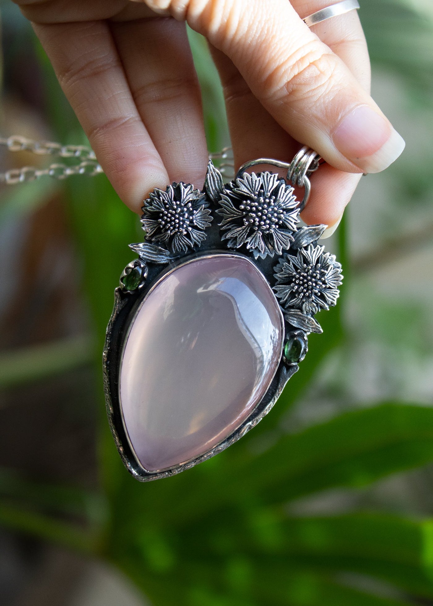 Trio of Blossoms- Rose Quartz Pendant, AP-6919