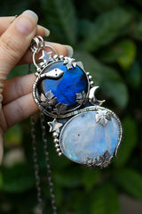 Enchanted Duo: Labradorite & Moonstone Pendant, AP-7303