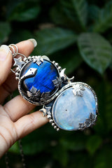 Enchanted Duo: Labradorite & Moonstone Pendant, AP-7303