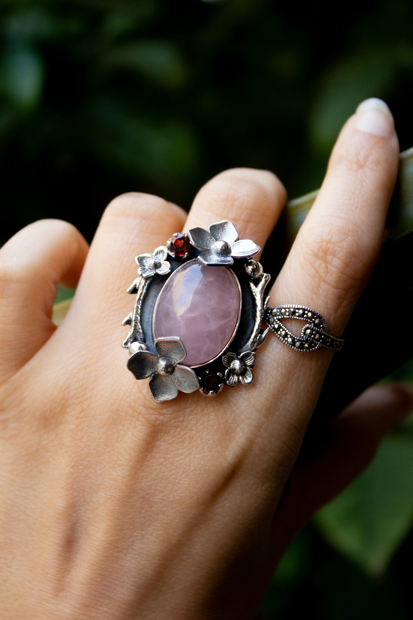 Blush Bloom Rose Quartz Floral Ring, AR-7317